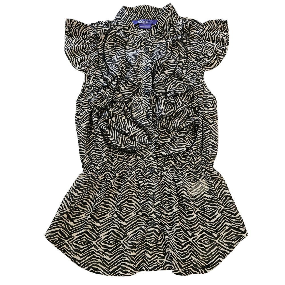 Miley Cyrus x Max Azria Zebra Print Ruffle Blouse Black White Flutter Sleeve L